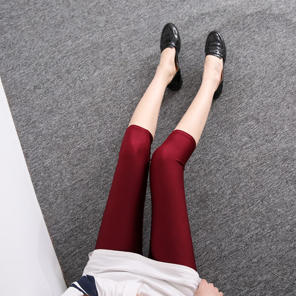 Fluorescent Seven point Leggings Shiny Solid Color Gloss Pants Wine - Shop at LoveMi