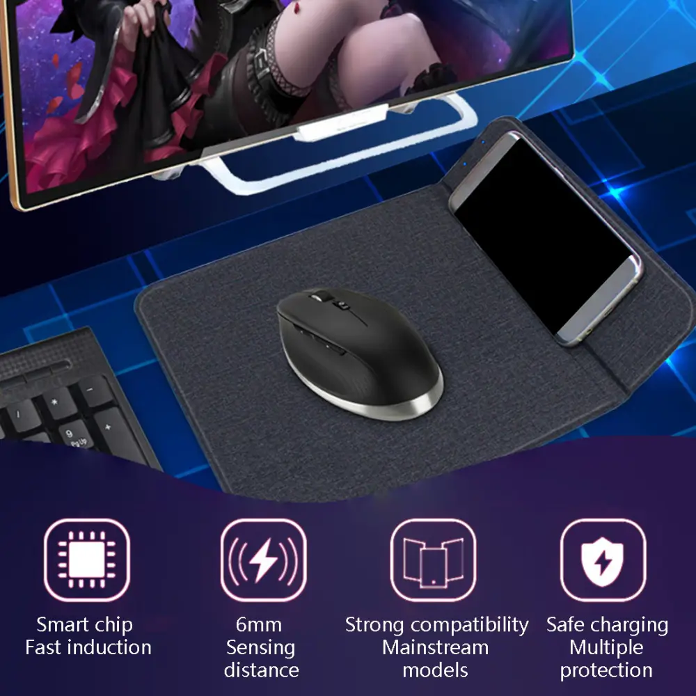 2 In1 Wireless Charging Mouse Pad Charger Holder Non-slip