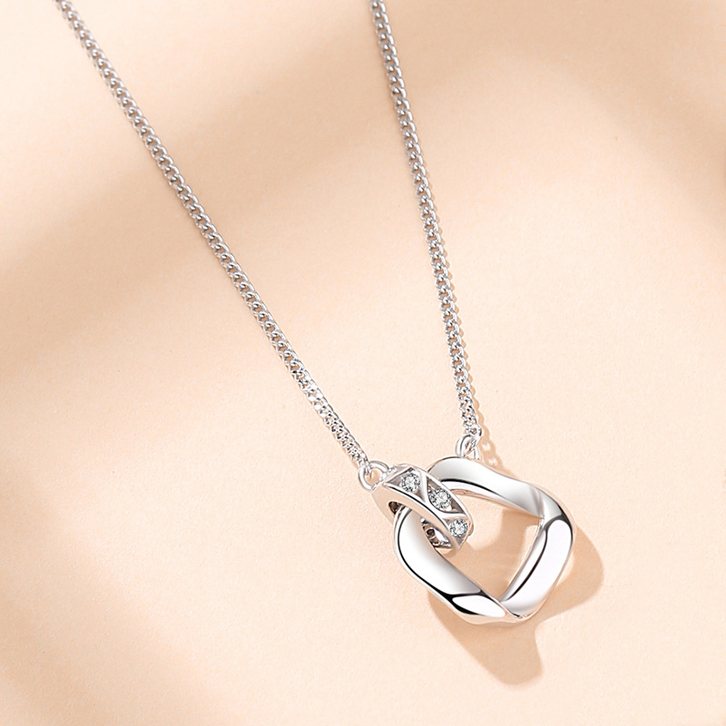 Women's S925 Sterling Silver Ring Buckle Necklace