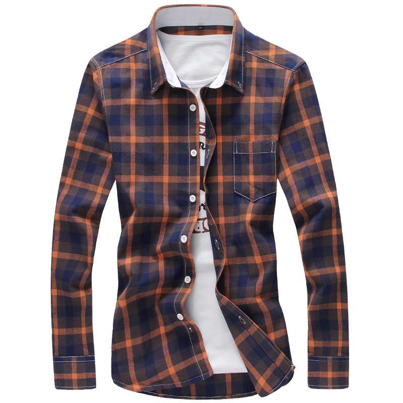 Title 5, Fashion Plaid Slim Long Sleeve Lapel Shirt