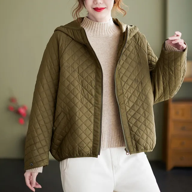 Autumn And Winter New Literary And Artistic All match Long sleeved Hooded Baseball Uniform Cotton Coat Short Coat Women Green - Shop at LoveMi