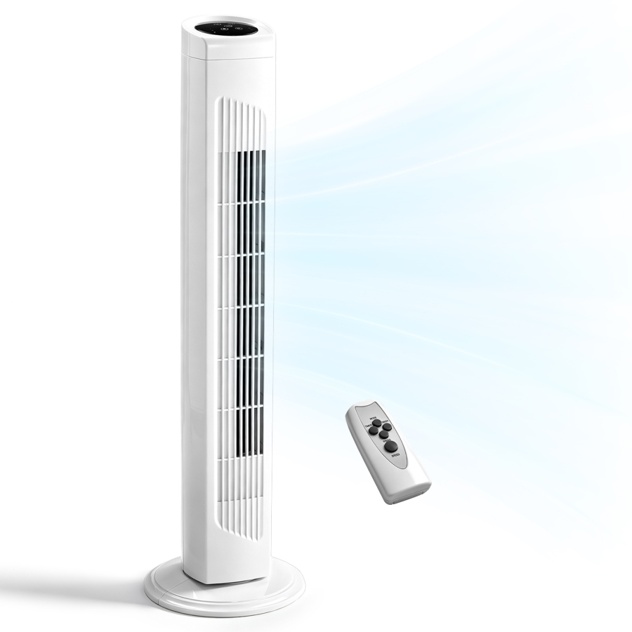 32 Inch Tower Fan With Remote & Touch Control, 110V 45W Quiet Oscillating Column Fan, Copper Motor, 3 Speeds 3 Modes, 7.5H Timer, Slim White Standing Fan For Bedroom Living Room Home Use