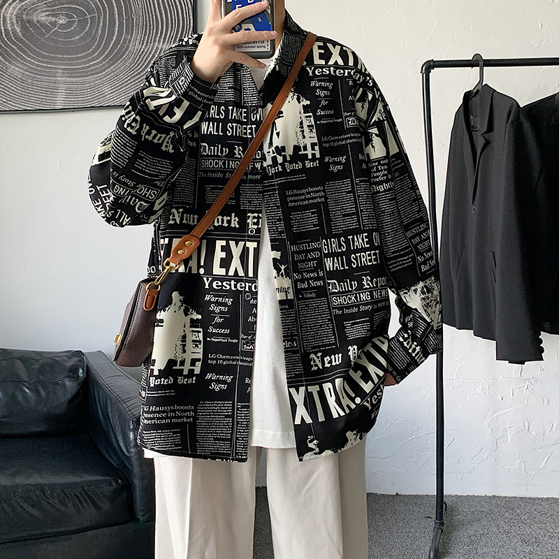 Loose And Thin Newspaper Print Shirt Jacket