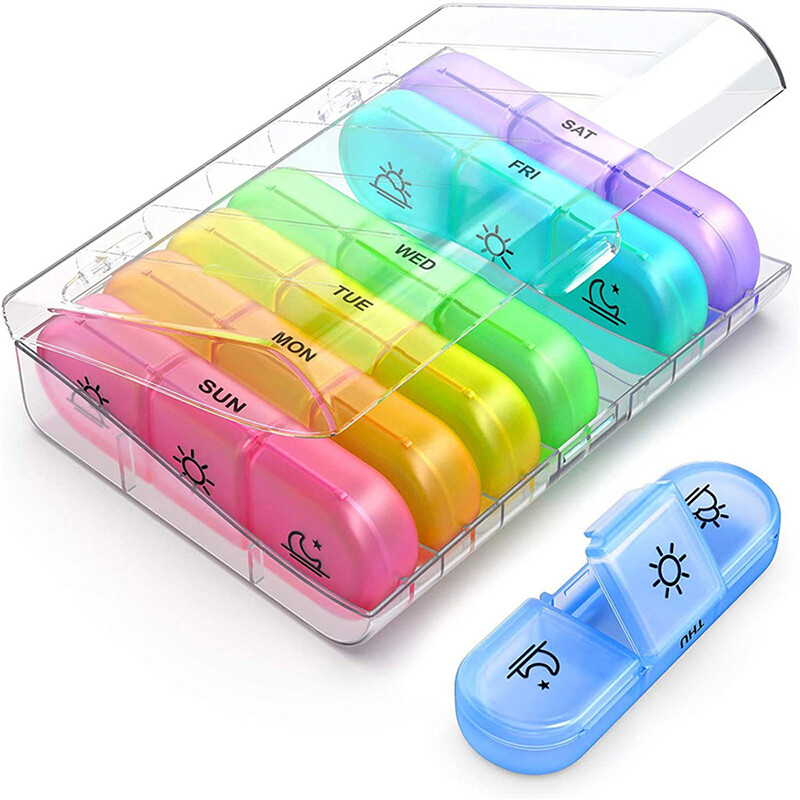Weekly Daily Pill Box Organizer Medicine Tablet Storage Dispenser 7 Day Week NEW-Transparent Shell Color Grid
