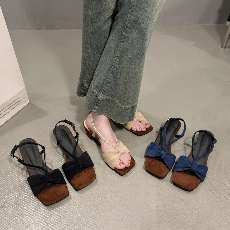 Women Retro Western Two-Tone Color Block Suede