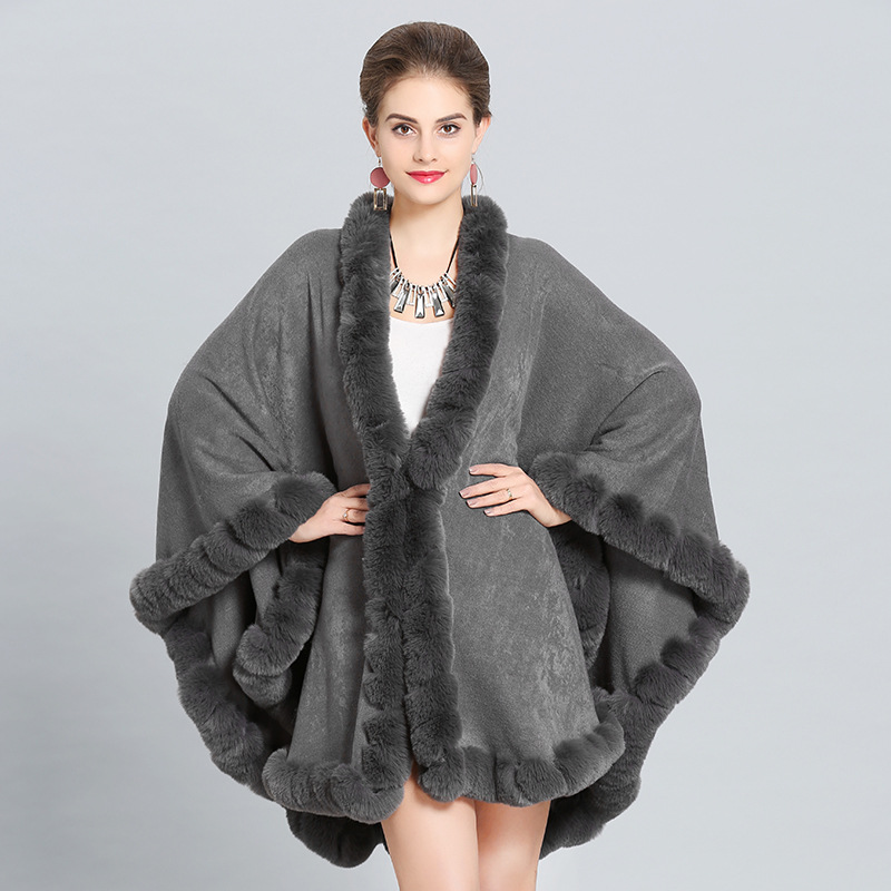 Title 4, New Large Size Faux Fox Fur Collar Knitted Shawl