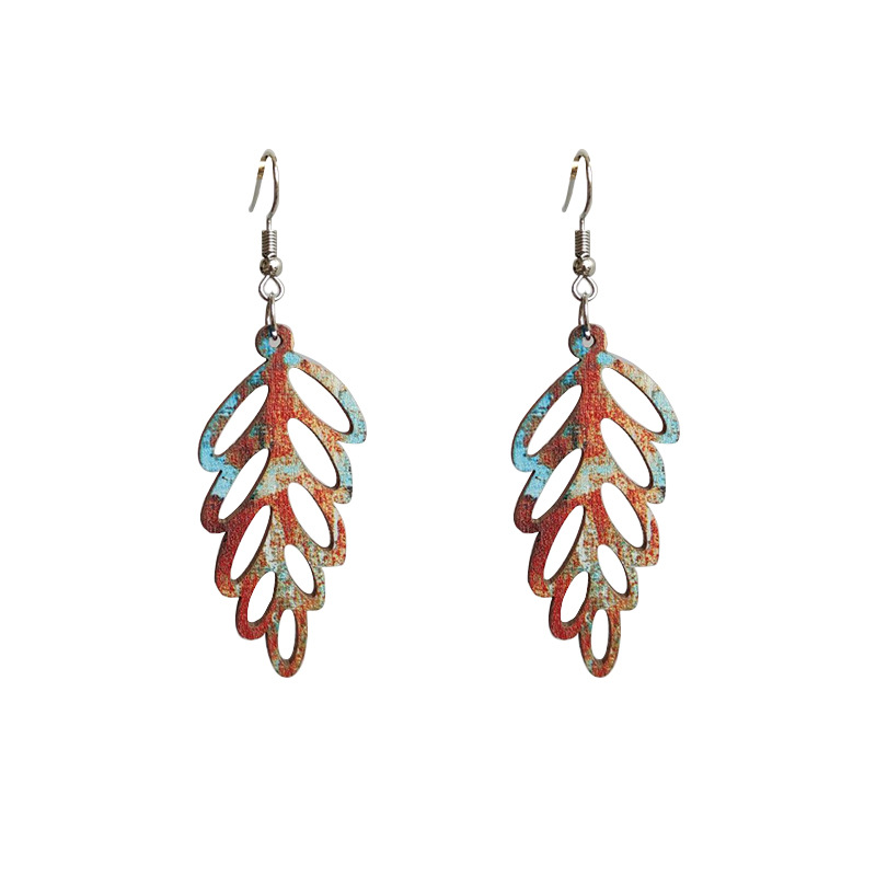 Title 6, Retro Distressed Hollow Leaves Eardrops Colorful