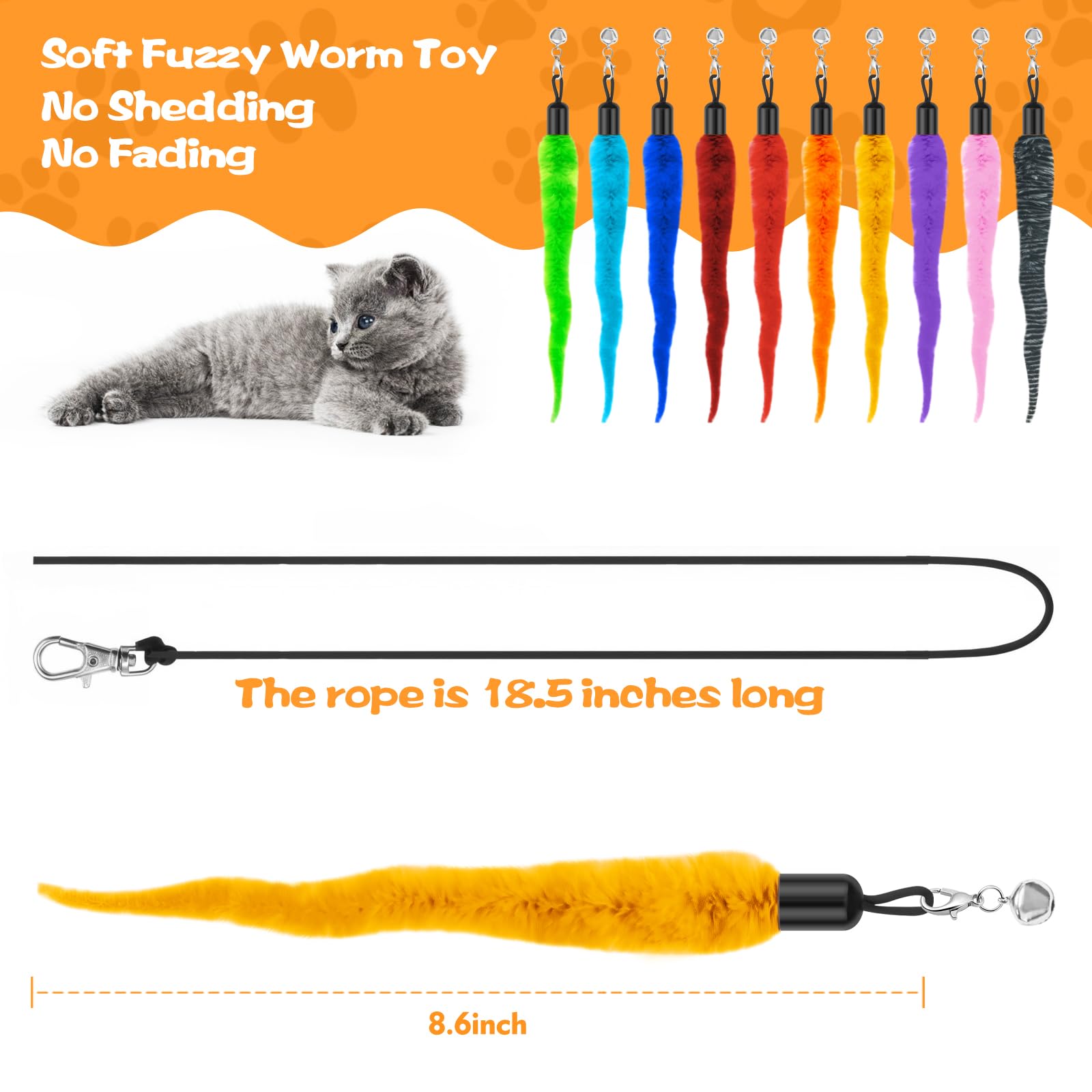 Cat Worm Toy Wand Refills - 10 Pack with Replacement String