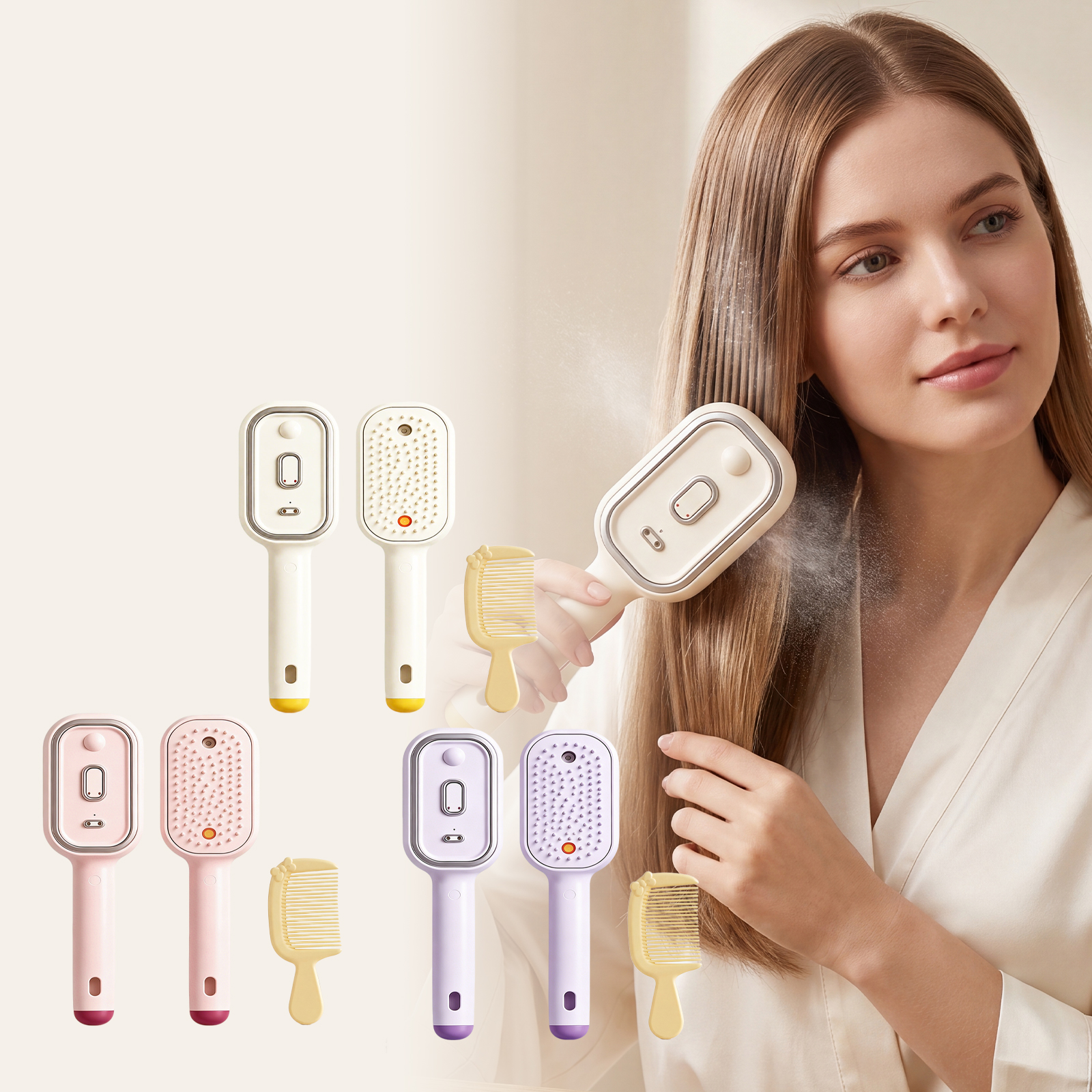 Electric Spray Airbag Beige Massage Brush Yellow Hairbrush Set