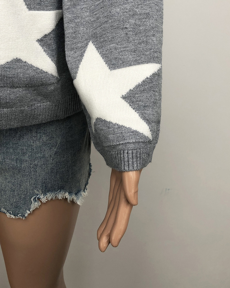 Title 5, Five-pointed Star Ladies Loose Pullover Sweater