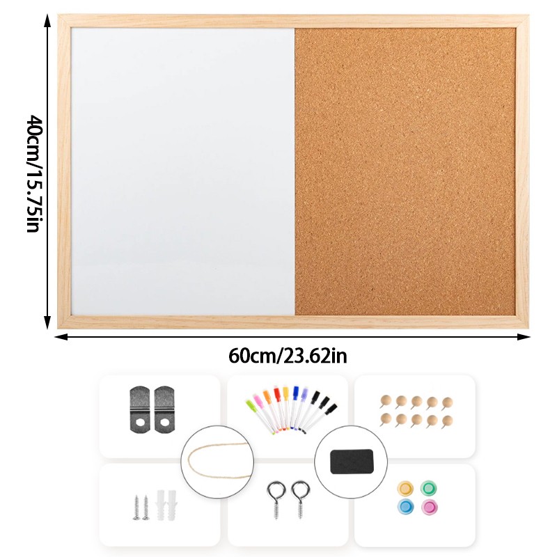 Magnetic Whiteboard And Cork Board Combo With White Wood Frame 60x40cm — image 6