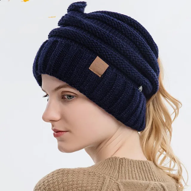 Can Hang A Mask Outdoor Warm Woolen Hat Navy - Shop at LoveMi