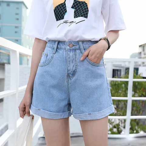 High Waisted Smoked Gray Denim Shorts For Women Light Blue - Shop at LoveMi