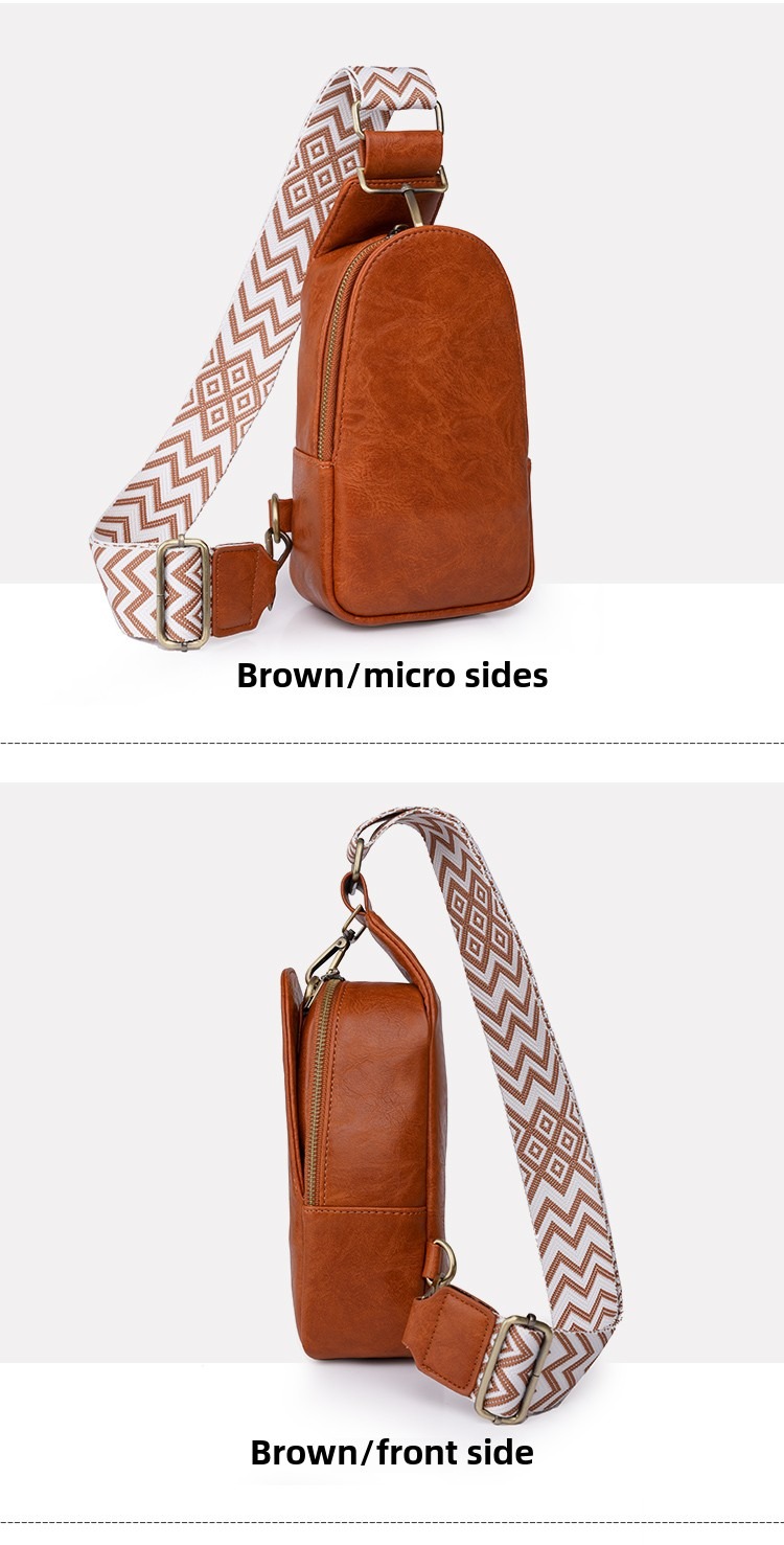 Women Chest Bag Sling Bag, Guitar Strap Small Crossbody Pu Leather Satchel Daypack