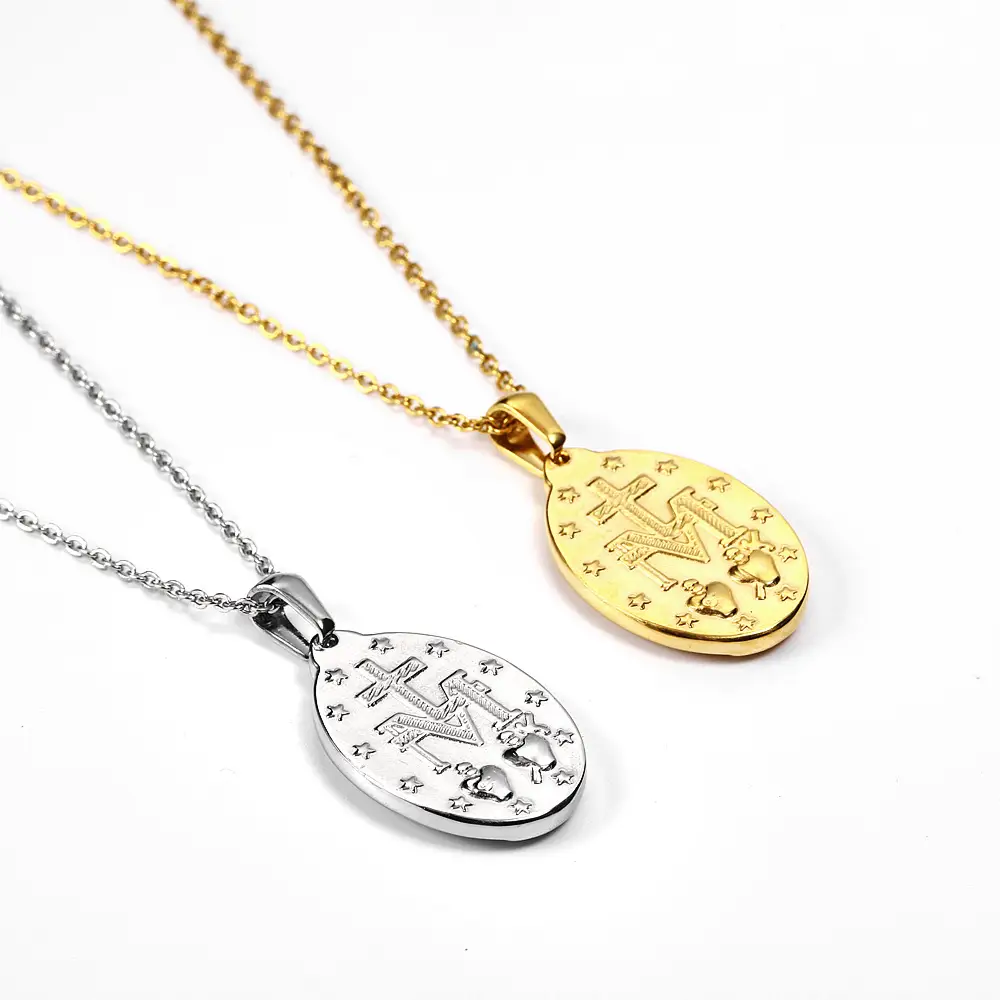 Fashion Virgin Mary Oval Brand Necklace Titanium Steel