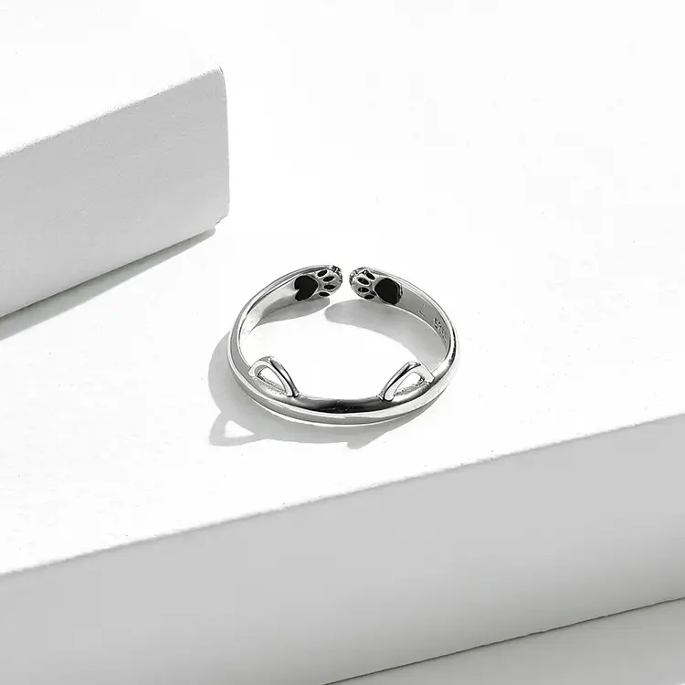 S925 Sterling Silver Cat's Ears Steamed Cat-ear Shaped Bread Ring