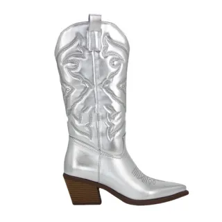 Women's Vintage Big Waist Chunky Heel High Cowboy Boots - Silver