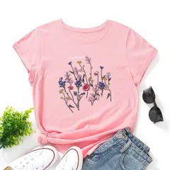 Women's Loose Round Neck Short Sleeve T-shirt Women - Deep Pink - View 1