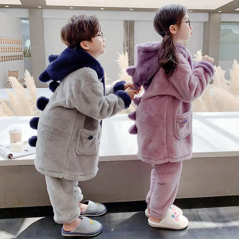 Children's Pajamas Boys Winter Dinosaur Thickened Coral Fleece