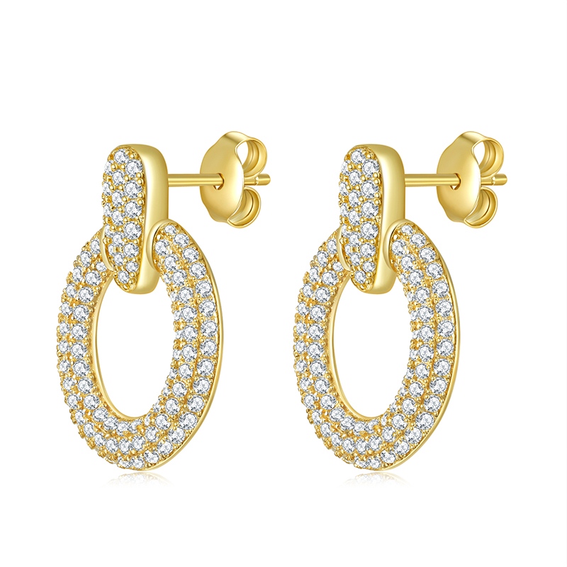Gold Plated Moissanite Circle Drop Earrings