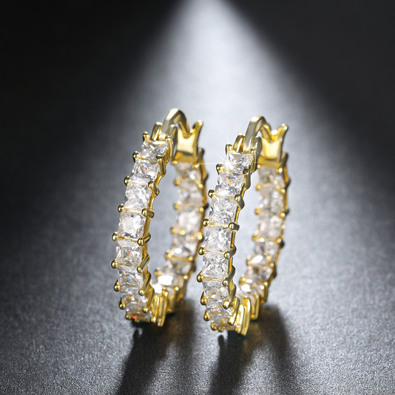 Gold-plated Copper Fashion Earrings, Diamond-set Zircons, Thin Earrings For Women