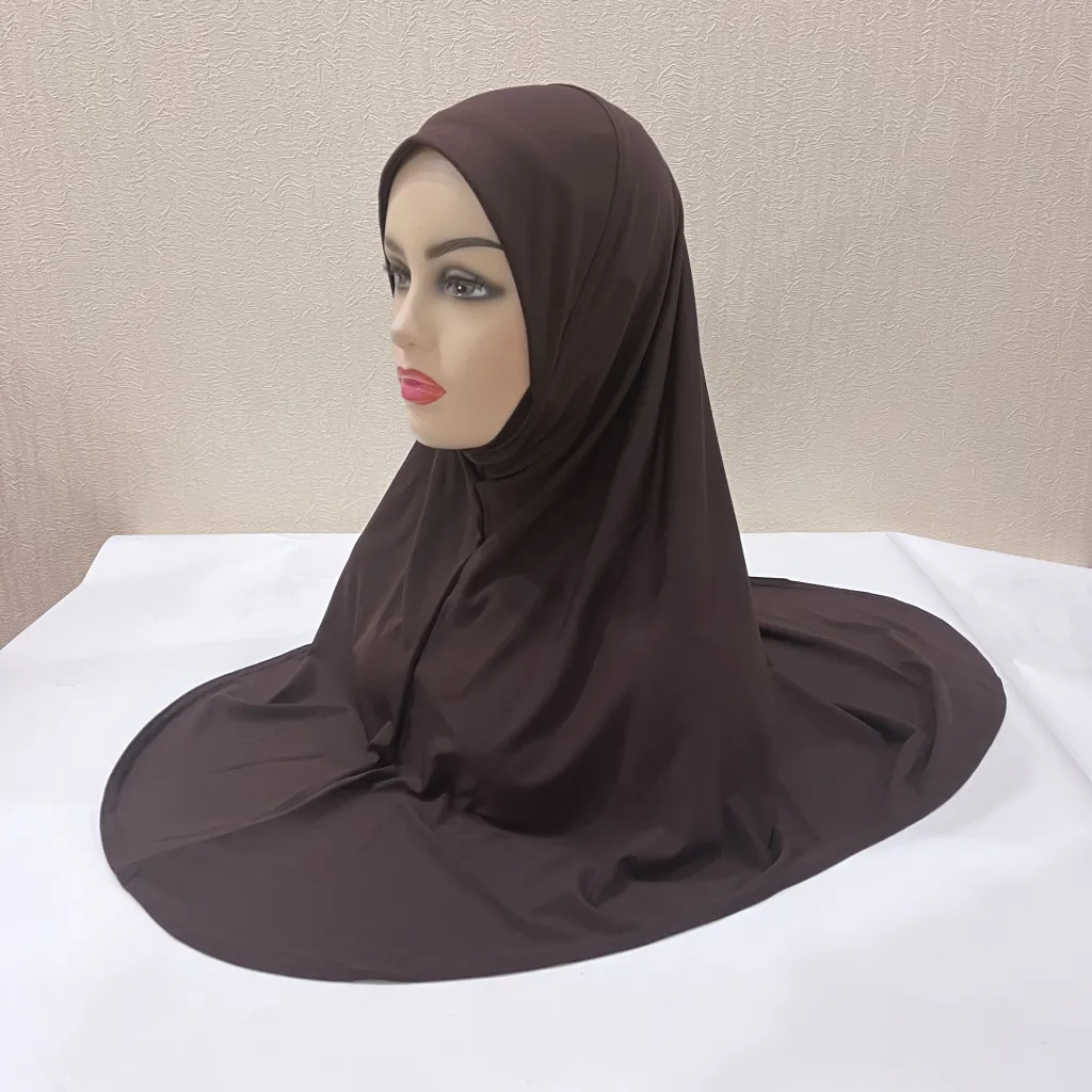 Gentle Thin Face Solid Color Turban Hat Malay Gauze Scarf - Dark Coffee