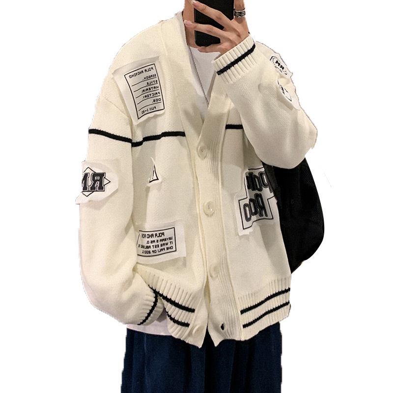 Men's Spring And Autumn Labeling V-neck Cardigan Sweater