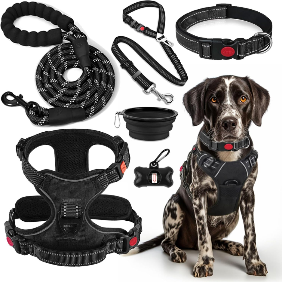 No Pull Dog Harness, Collar & Leash Set, Adjustable Pet Walking Set With Travel Accessories For Dogs