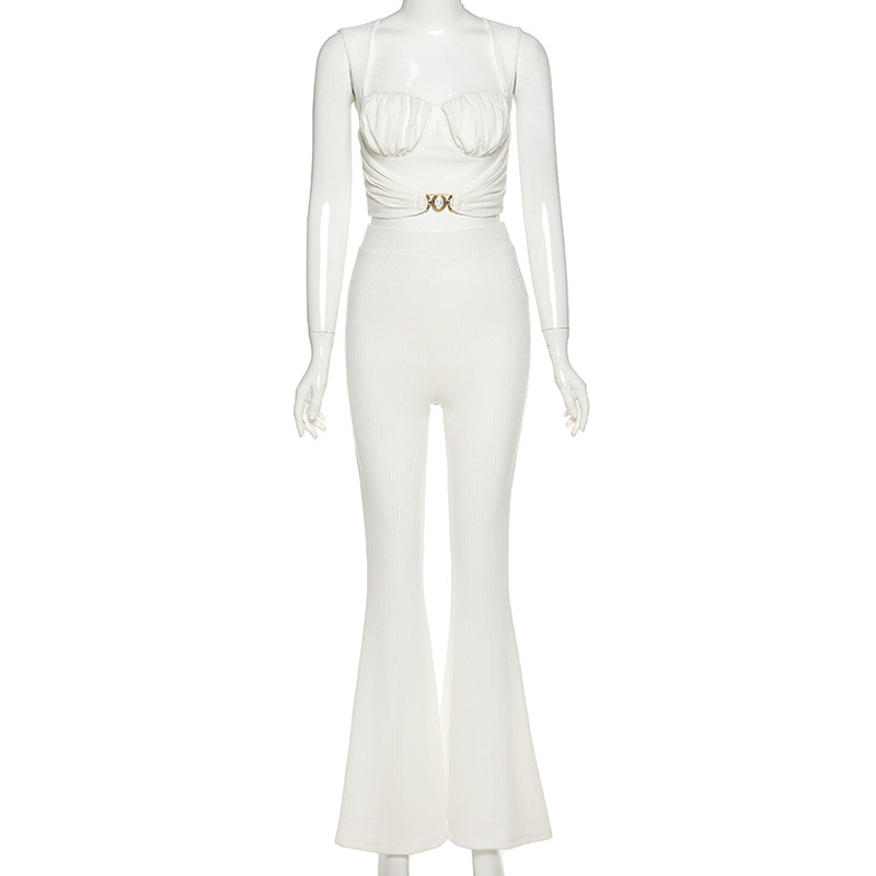 Slim Vest High Waist Bag Hip Wide Leg Pants Casual Suit - 2
