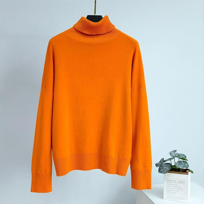 Solid Color Knitted Sweater Loose Turtleneck