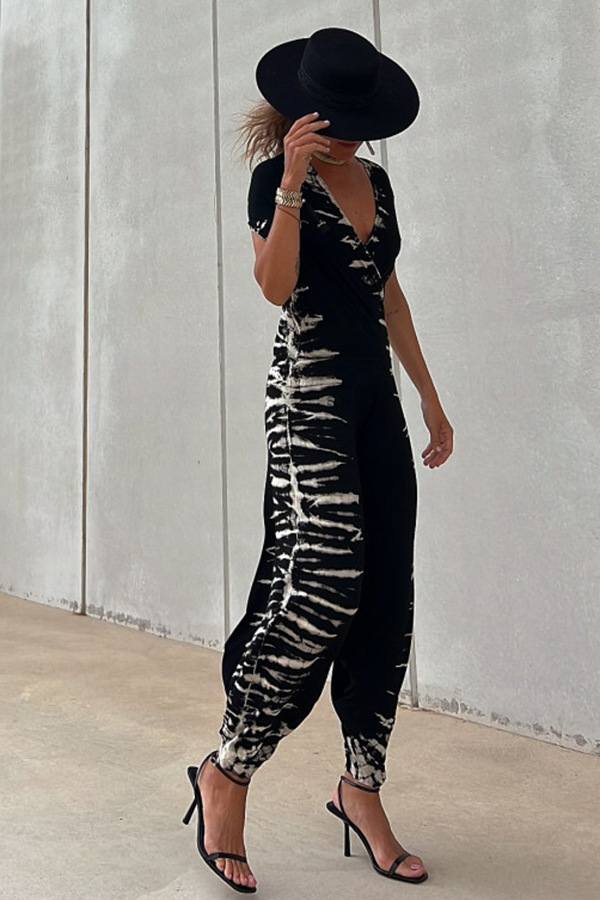 Jumpsuit Knitted Printed Sexy Low Cut