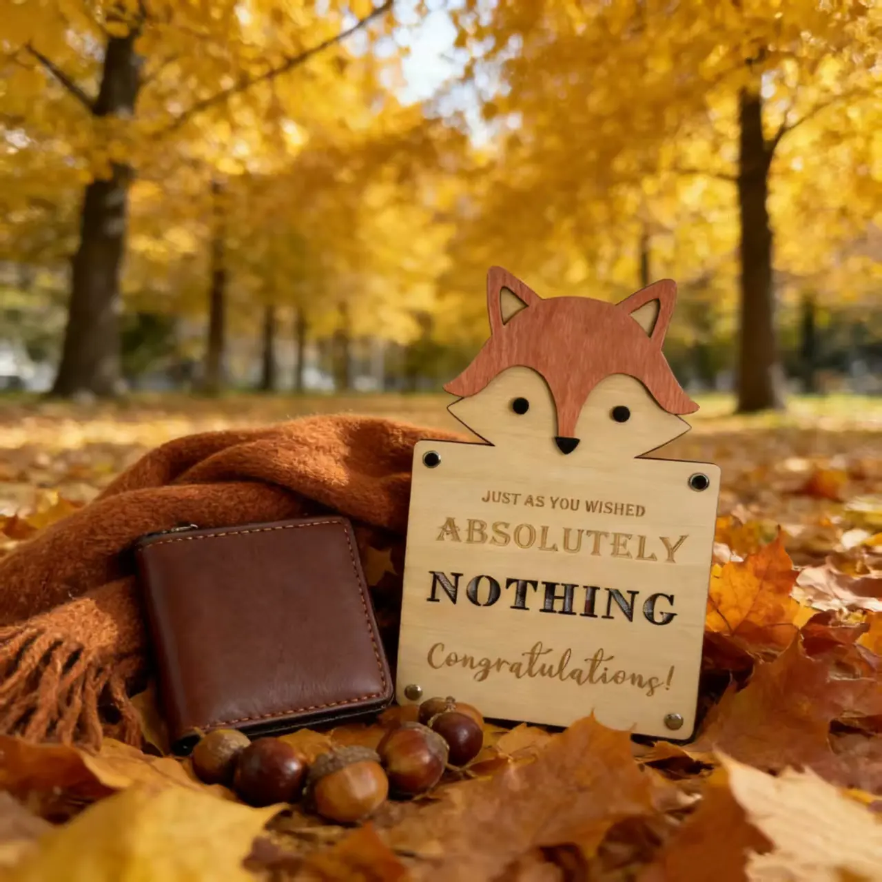 Cartoon Wallet With Lightweight Portable Wooden Animal Plaque, Adorable Fox, Lion & Bear Designs, Perfect Gift Choice