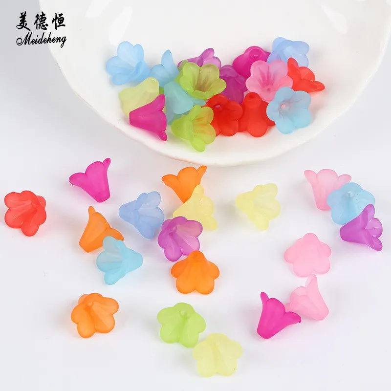 Frosted Acrylic Trumpet Flower Beads, 3D Bell-Shaped