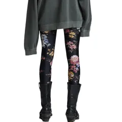 Retro Floral Butterfly Print Casual Skirted Legging Pants - Black - View 1