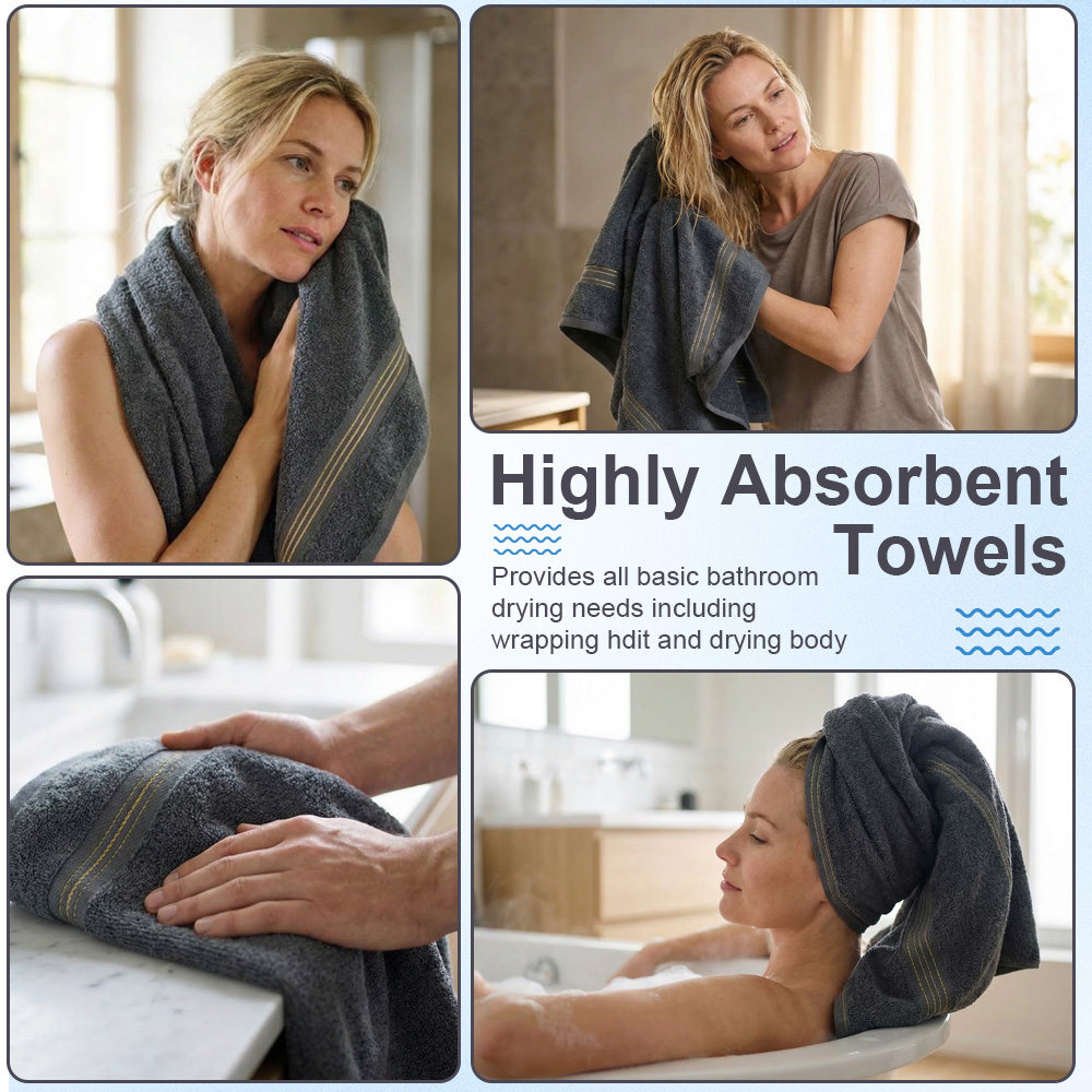 4-Piece Extra Large Bath Towels, 70x140 Cm, Cotton image 7