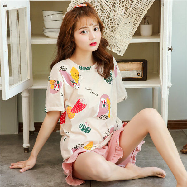 Title 6, Nightdress Thin Short-sleeved Pajamas Loose Bow...