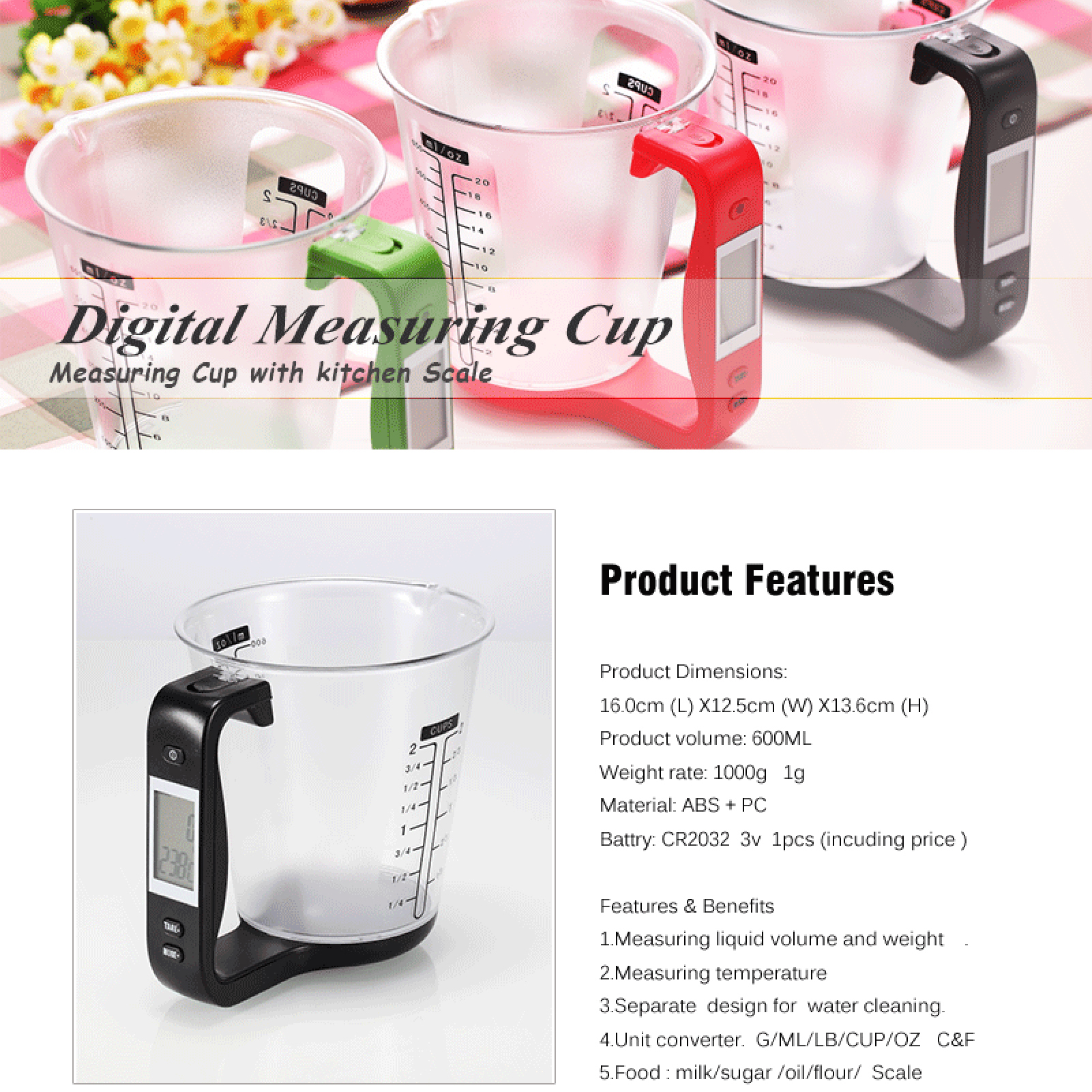 Title 11, Kitchen Scales With LCD Display Digital Beaker ...