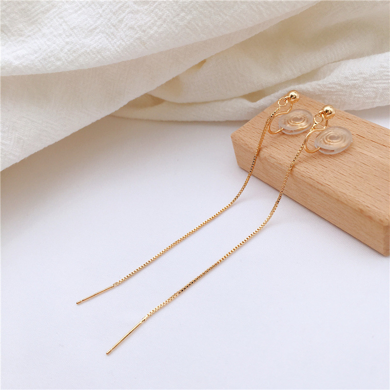 Round Face Shows Thin Box Chain Earrings With Simple Temperament