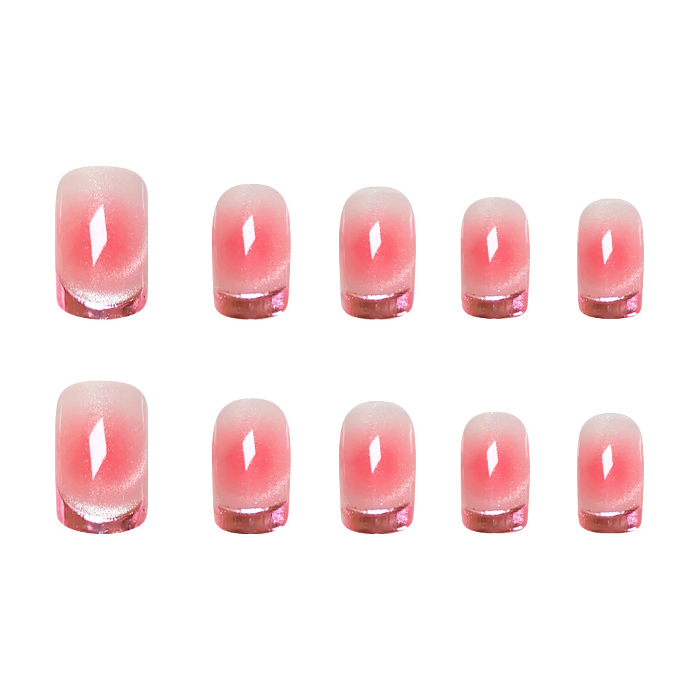 24 Small Square Press-on Nail Pink French Acrylic Nail Stickers With Cat-eye Gradient Effect For Gradual Color Blending, Including 1 Tube Of Gel And 1 Nail File. Nail Accessories. — foto 3