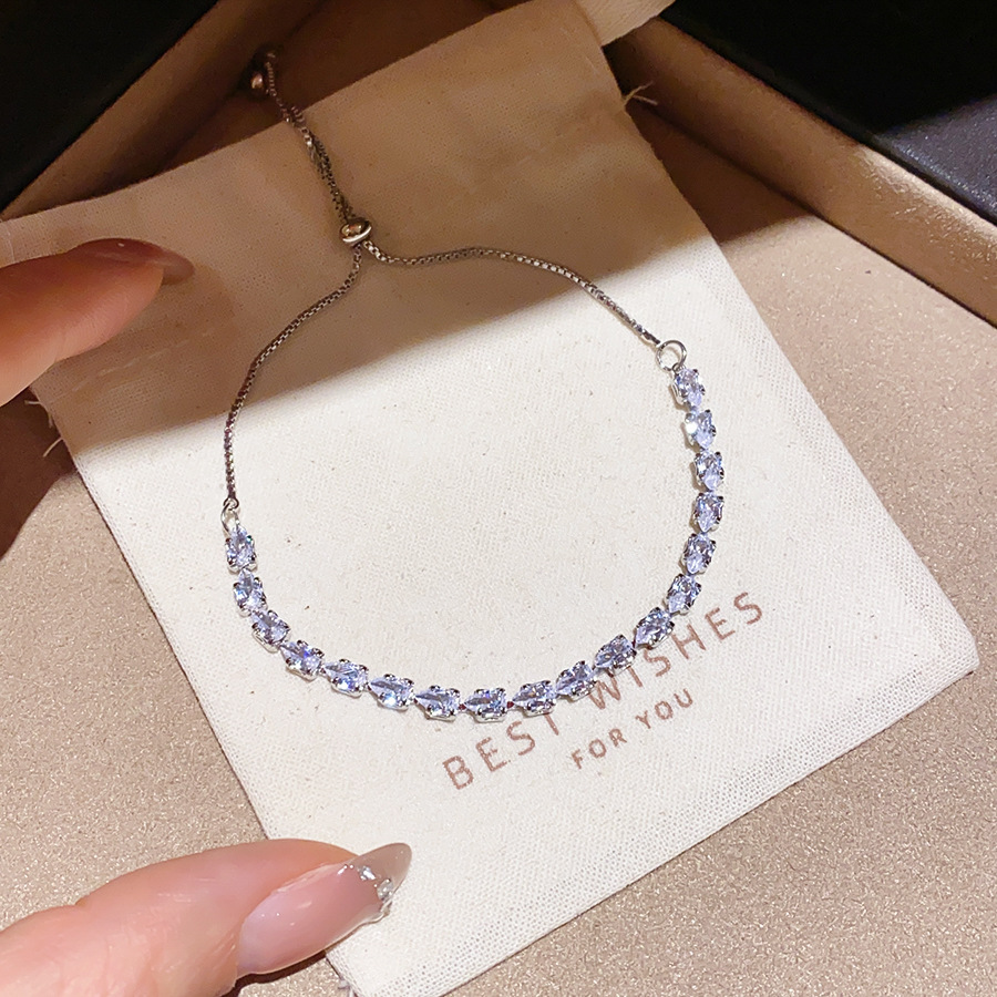 Frosted Blue Zircon Bracelet Ins Style Korean Chic Bangle Elegant Luxury Fashion Hand Jewelry