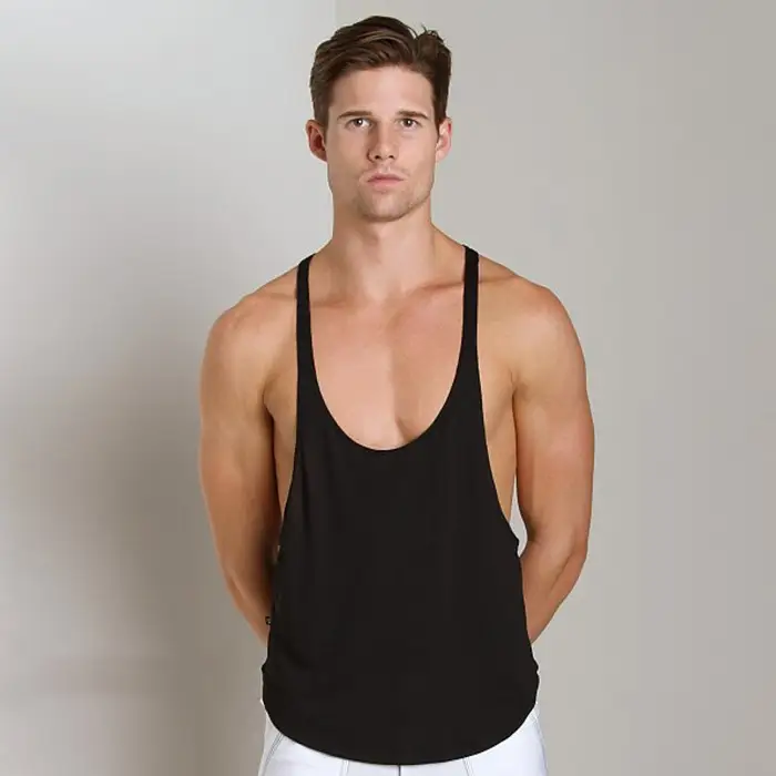 Men's Suspender Cotton Vest With Low Collar And Slit Radian Hem