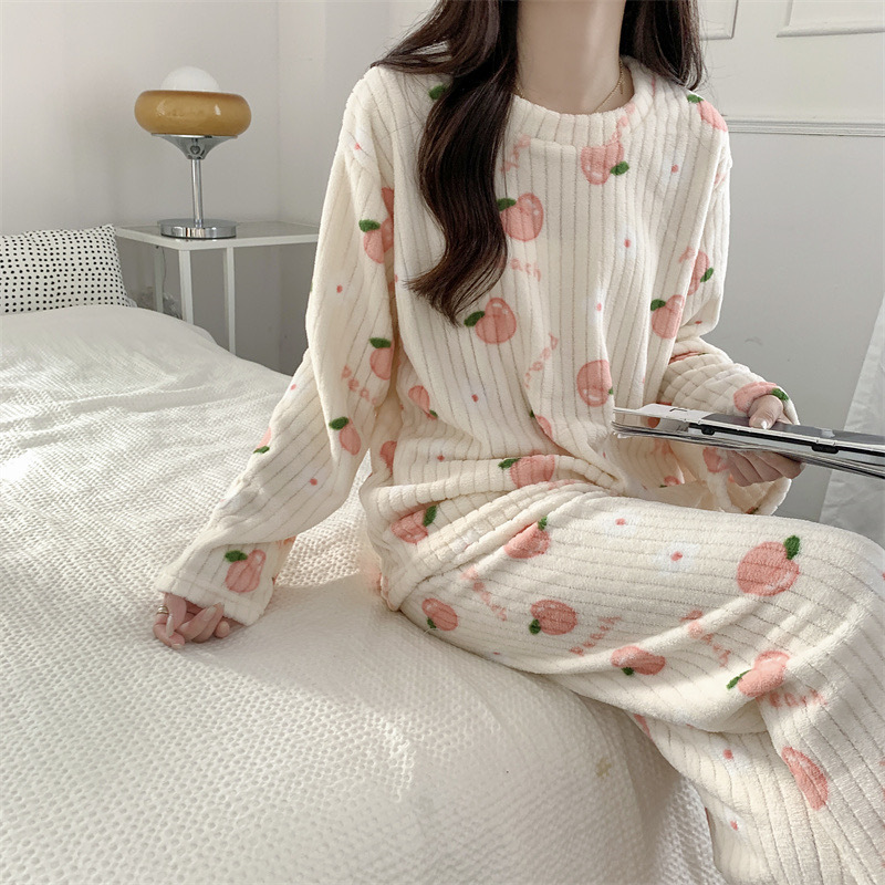 Women's Pajamas Autumn Winter Warm Pyjamas Sets Thick Coral Long Sleeve  Cute Cartoon Bear Sleepwear Home Nightclothes - CJdropshipping