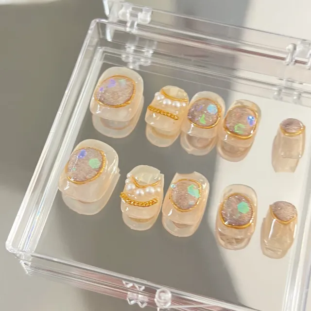 Oil Paint Moonlight Gentle Short Round Nail Warm Yellow Short Round - Shop at LoveMi