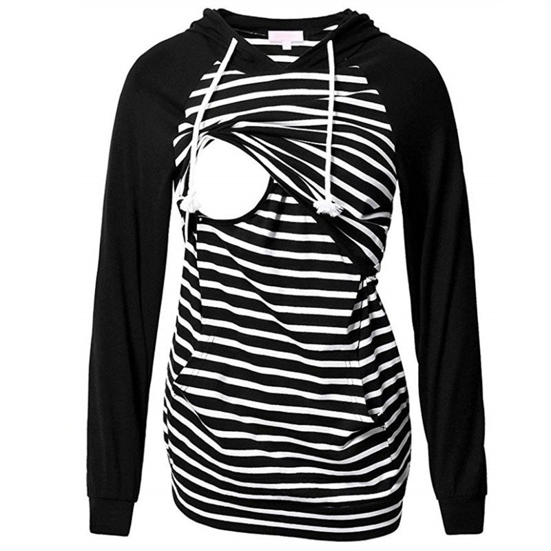 New Women's Casual Striped Stitching Loose Nursing Sweater