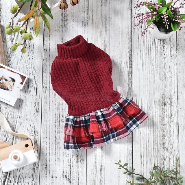Dog Plaid Skirt Princess Skirt Autumn And Winter Pet Clothes Red - Shop at LoveMi