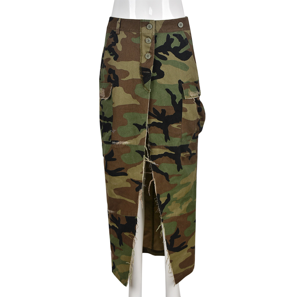 Women's Fashion Camouflage Slit Long Skirt