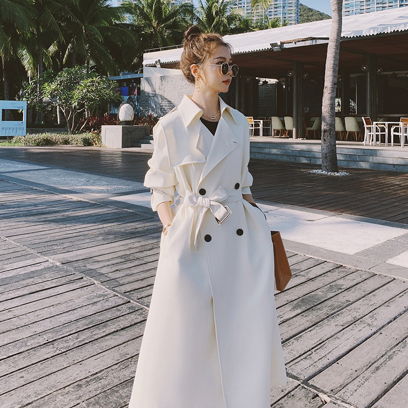 معطف رياح متوسط الطول نسائي بتصميم أنيق ومتناسق ورقيق