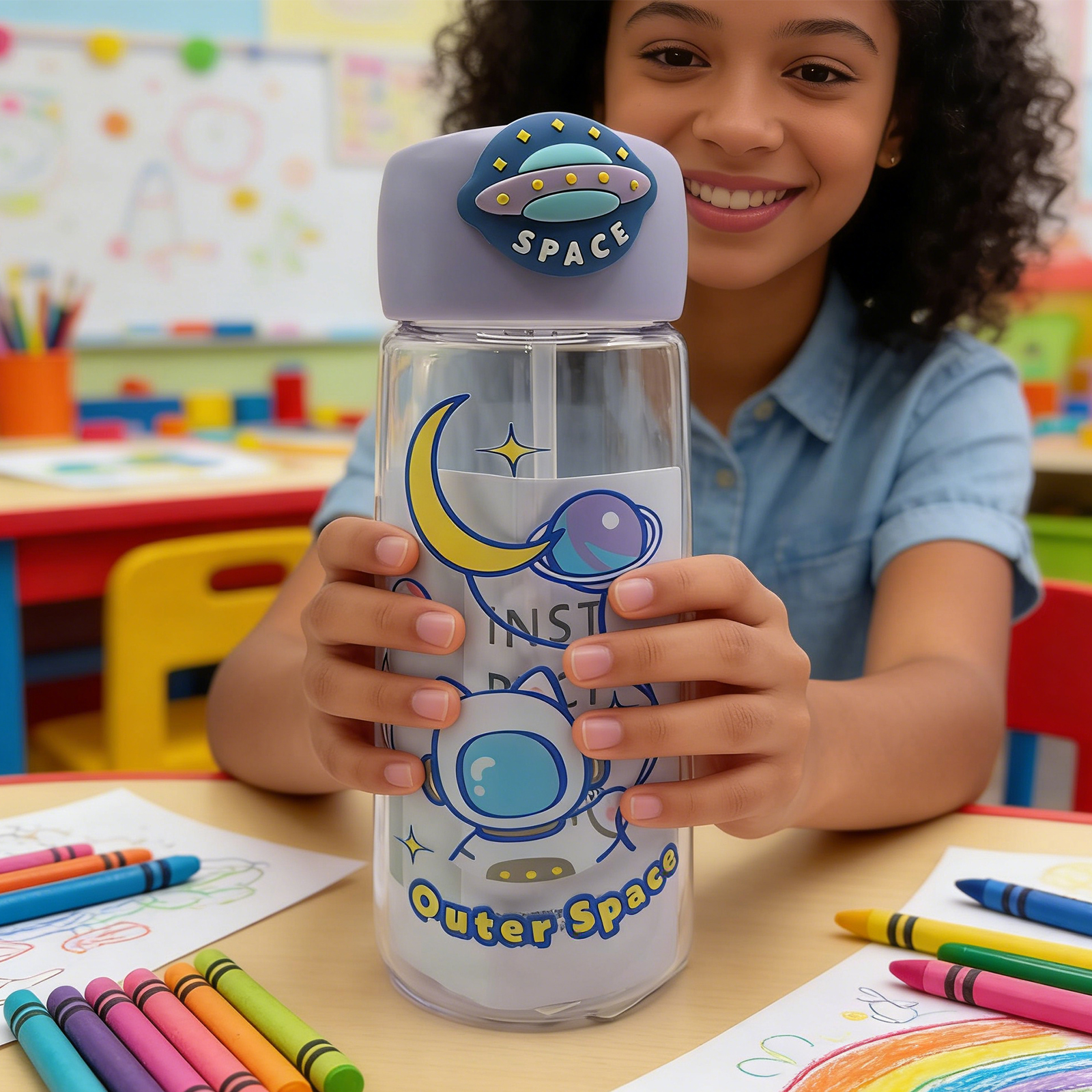 Astronaut Cat Plastic Bottle 400ml-Purple 6