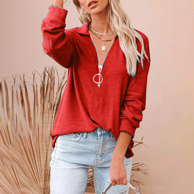 Title 2, Casual Solid Color Loose V-neck Long-sleeved Th...