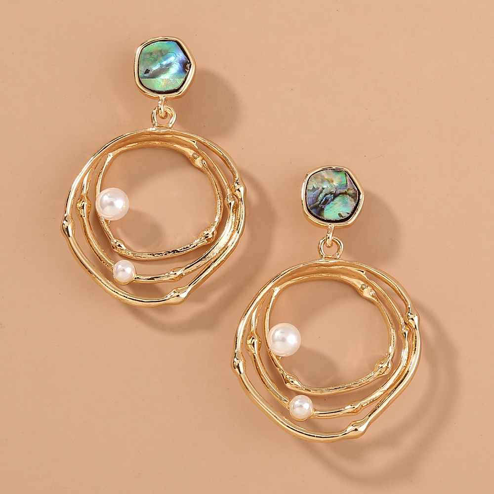 European and American cross-border fashion accessories natural abalone shell diamond earrings multi-layer round pearl earrings earrings women